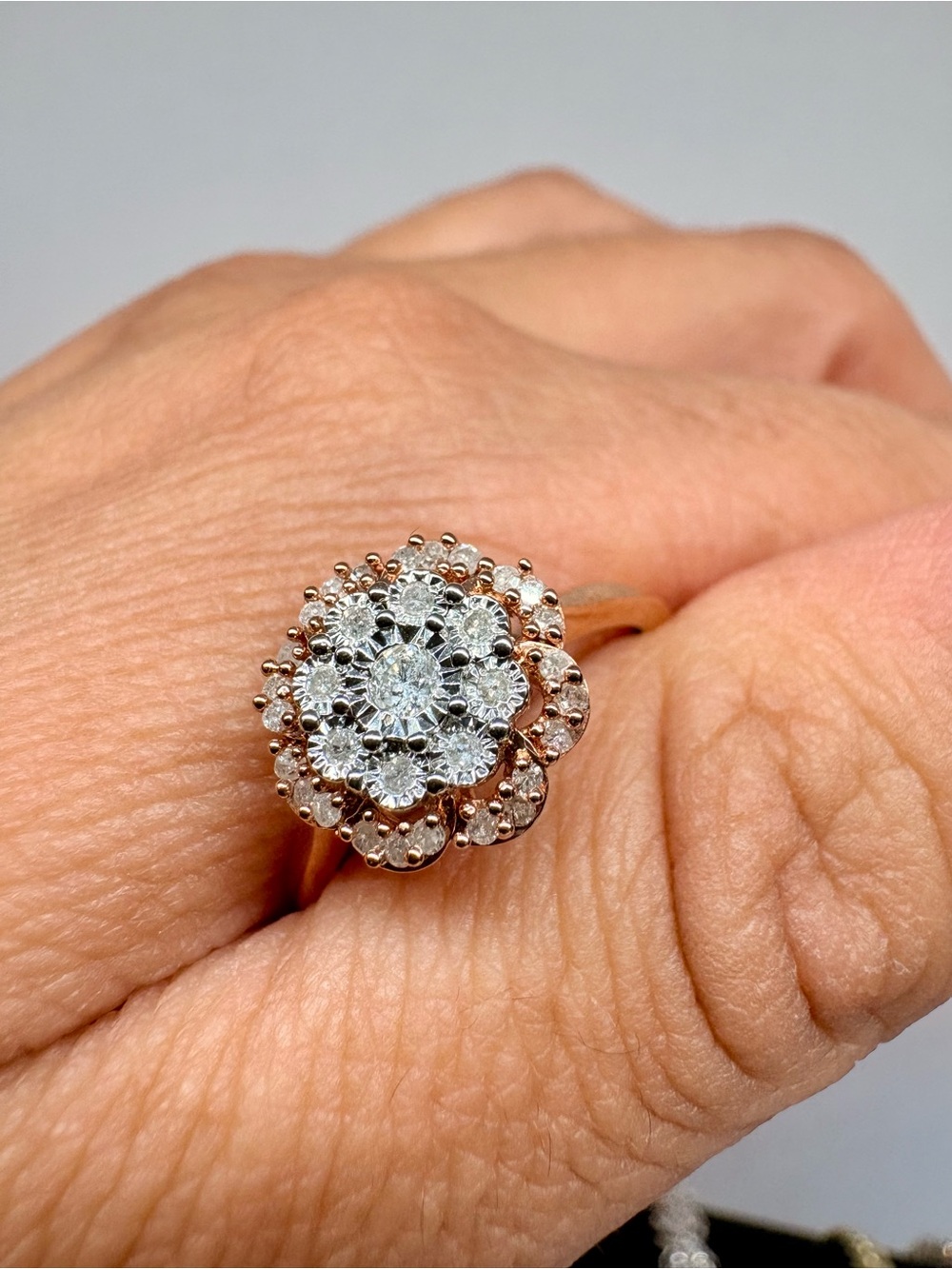 Natural Diamond Floral Cluster Ring – Size 7